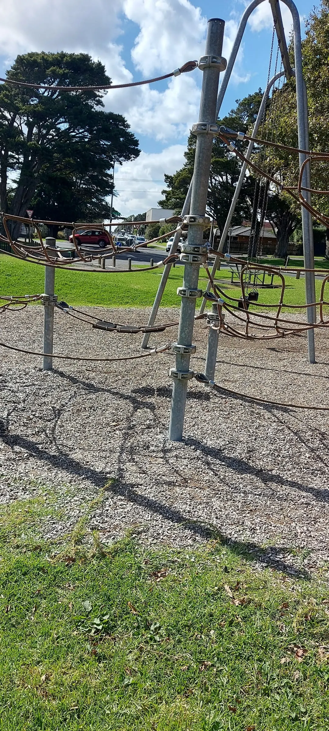 Rocktopus rope climber and swings at Pukekohe Park playground, Harris Street, Pukekohe
