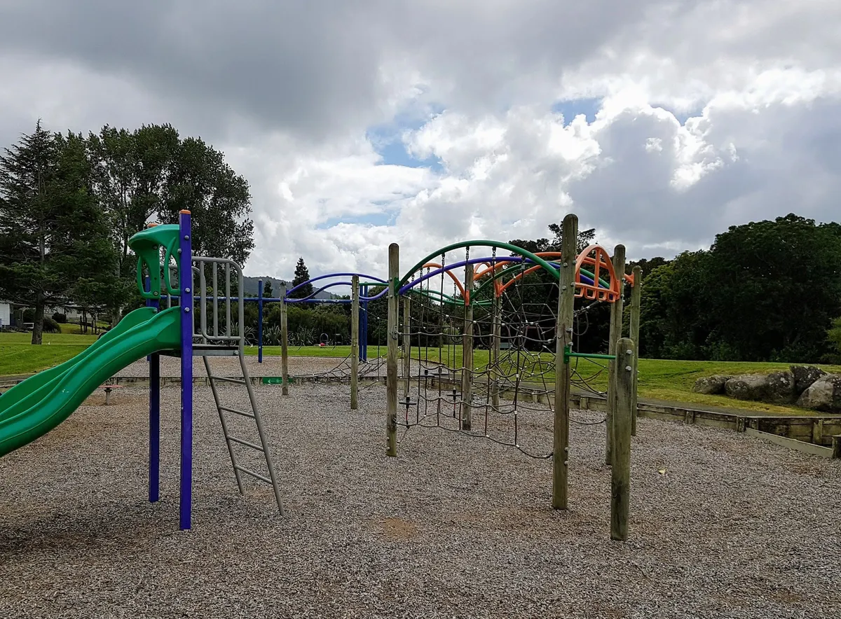 Slide and rope climbing frames at Tarewa Park playground, Raumanga, Whangārei