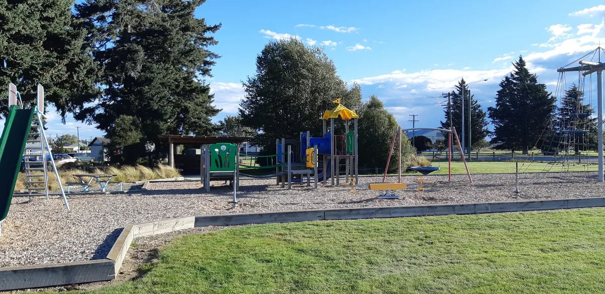 Junior play tower, spinner and rope eagles nest at Hinds Domain playground on Peters Street
